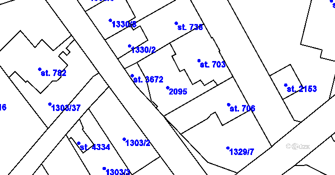 Parcela st. 2095 v KÚ Náchod, Katastrální mapa
