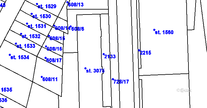 Parcela st. 2133 v KÚ Náchod, Katastrální mapa