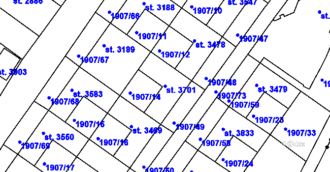 Parcela st. 3701 v KÚ Náchod, Katastrální mapa