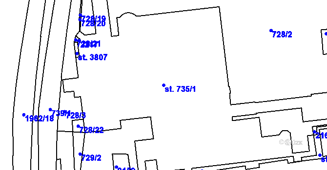 Parcela st. 735/1 v KÚ Náchod, Katastrální mapa