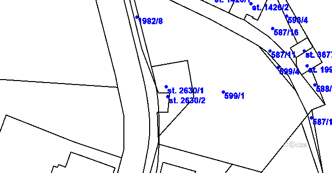 Parcela st. 2630/1 v KÚ Náchod, Katastrální mapa