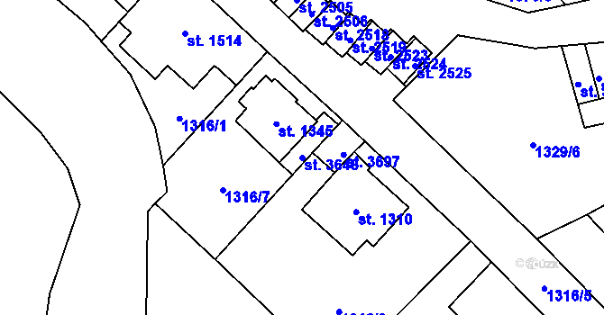 Parcela st. 3648 v KÚ Náchod, Katastrální mapa