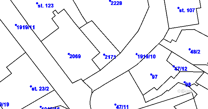 Parcela st. 2171 v KÚ Náchod, Katastrální mapa