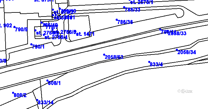 Parcela st. 2058/63 v KÚ Náchod, Katastrální mapa