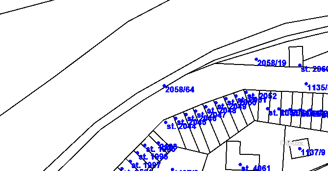 Parcela st. 2058/64 v KÚ Náchod, Katastrální mapa