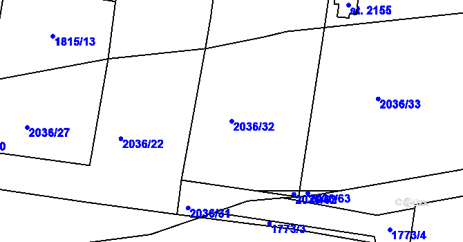 Parcela st. 2036/32 v KÚ Náchod, Katastrální mapa