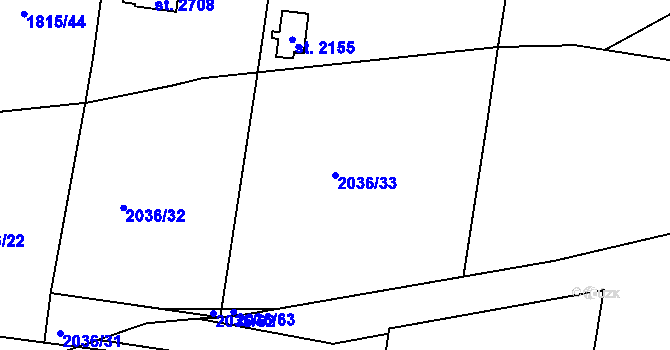Parcela st. 2036/33 v KÚ Náchod, Katastrální mapa