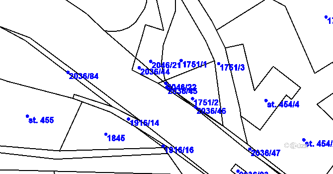 Parcela st. 2036/45 v KÚ Náchod, Katastrální mapa
