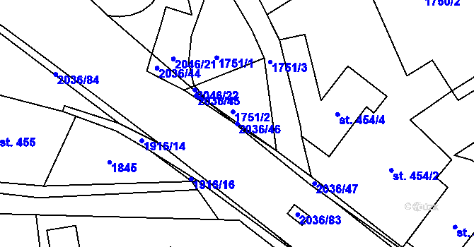 Parcela st. 2036/46 v KÚ Náchod, Katastrální mapa