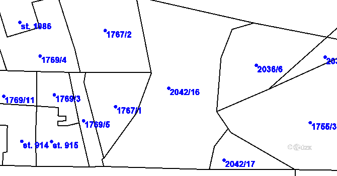 Parcela st. 2042/16 v KÚ Náchod, Katastrální mapa