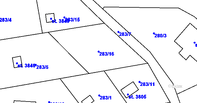Parcela st. 283/16 v KÚ Náchod, Katastrální mapa