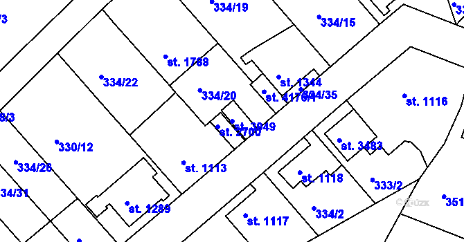 Parcela st. 3949 v KÚ Náchod, Katastrální mapa