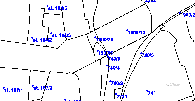 Parcela st. 1990/6 v KÚ Náchod, Katastrální mapa