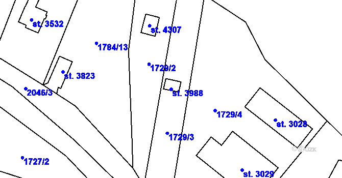 Parcela st. 3988 v KÚ Náchod, Katastrální mapa