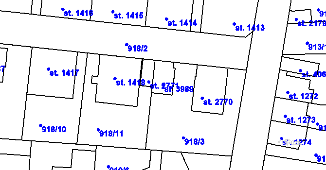 Parcela st. 3989 v KÚ Náchod, Katastrální mapa