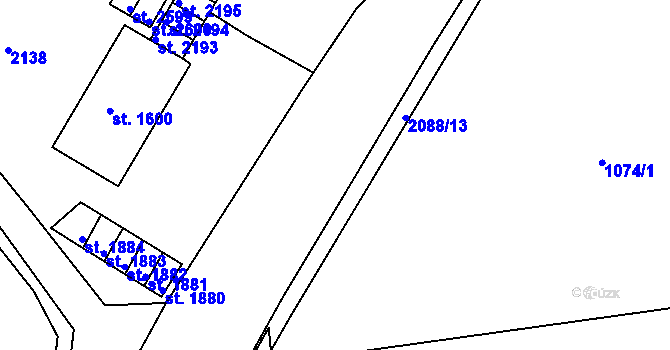 Parcela st. 2088/12 v KÚ Náchod, Katastrální mapa