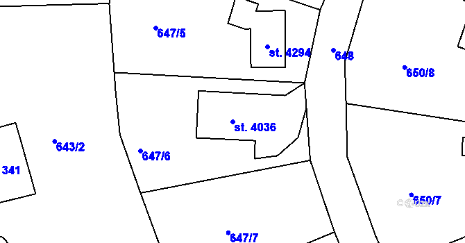 Parcela st. 4036 v KÚ Náchod, Katastrální mapa