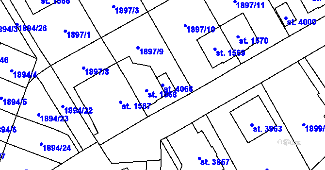 Parcela st. 4068 v KÚ Náchod, Katastrální mapa