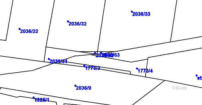 Parcela st. 2036/63 v KÚ Náchod, Katastrální mapa