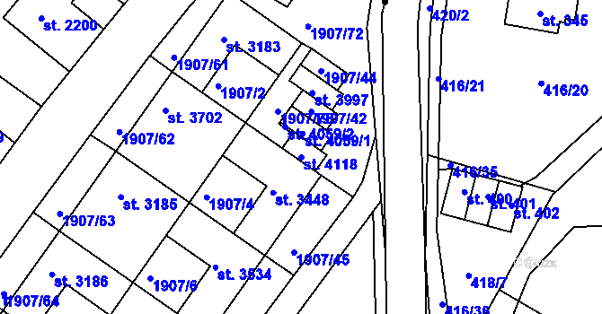 Parcela st. 4118 v KÚ Náchod, Katastrální mapa