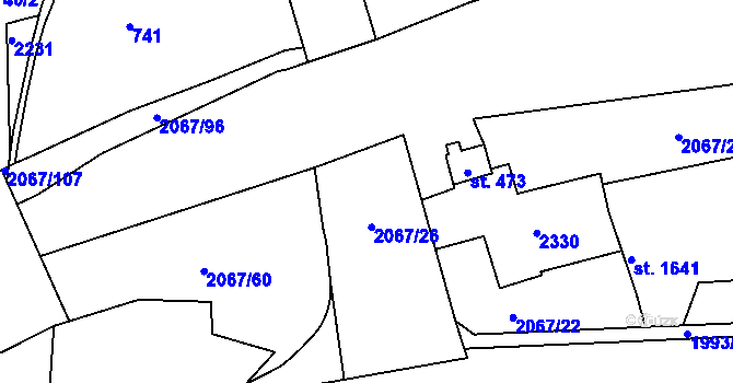 Parcela st. 2067/98 v KÚ Náchod, Katastrální mapa