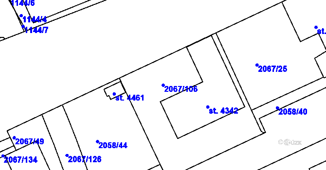 Parcela st. 2067/106 v KÚ Náchod, Katastrální mapa