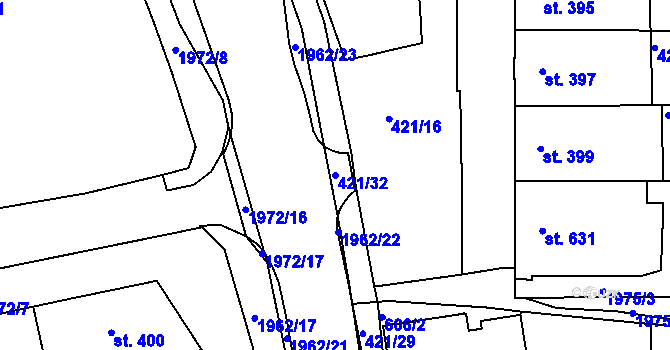 Parcela st. 421/32 v KÚ Náchod, Katastrální mapa