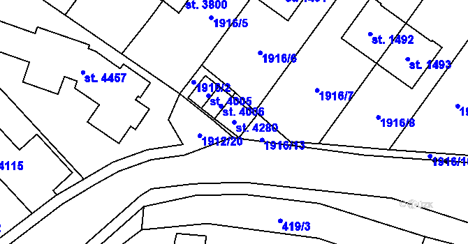 Parcela st. 4280 v KÚ Náchod, Katastrální mapa