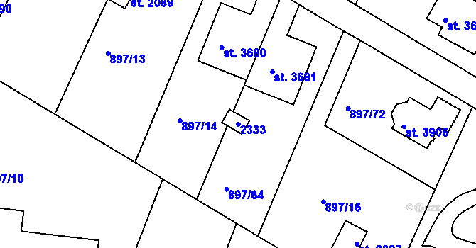 Parcela st. 2333 v KÚ Náchod, Katastrální mapa