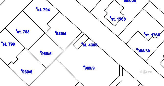 Parcela st. 4308 v KÚ Náchod, Katastrální mapa