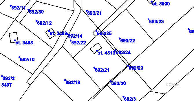 Parcela st. 4313 v KÚ Náchod, Katastrální mapa