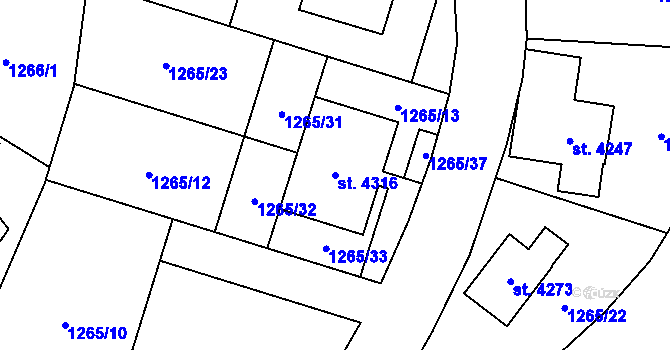 Parcela st. 4316 v KÚ Náchod, Katastrální mapa