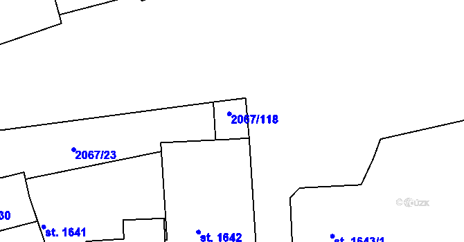 Parcela st. 2067/118 v KÚ Náchod, Katastrální mapa
