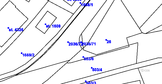 Parcela st. 2036/71 v KÚ Náchod, Katastrální mapa