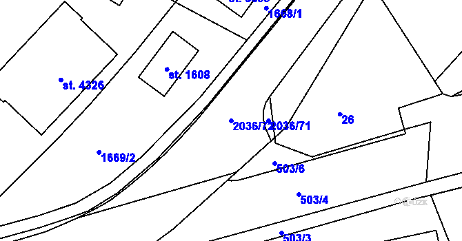 Parcela st. 2036/72 v KÚ Náchod, Katastrální mapa