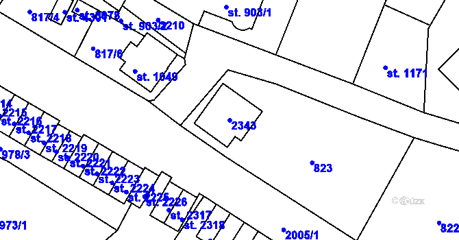 Parcela st. 2343 v KÚ Náchod, Katastrální mapa