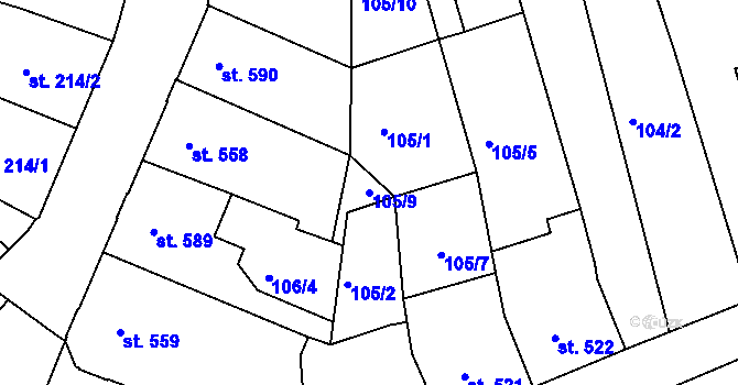 Parcela st. 105/9 v KÚ Náchod, Katastrální mapa