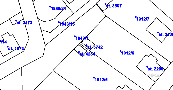 Parcela st. 3742 v KÚ Náchod, Katastrální mapa