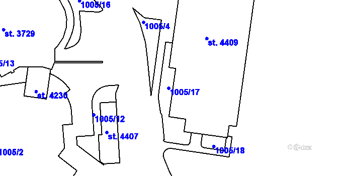 Parcela st. 1005/17 v KÚ Náchod, Katastrální mapa