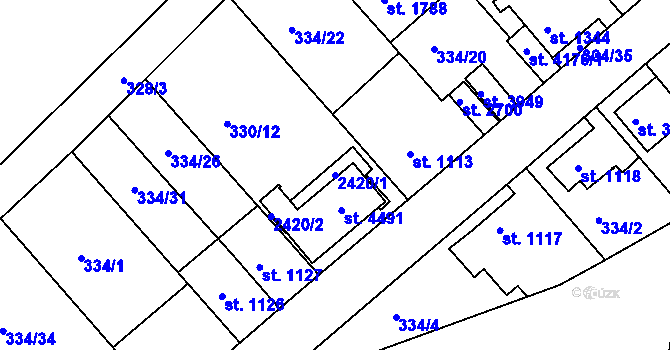 Parcela st. 2420/1 v KÚ Náchod, Katastrální mapa