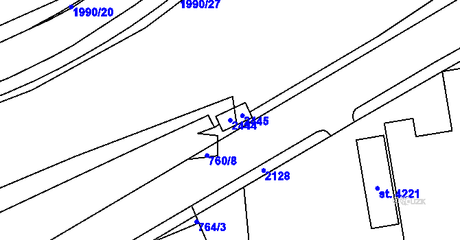 Parcela st. 2444 v KÚ Náchod, Katastrální mapa