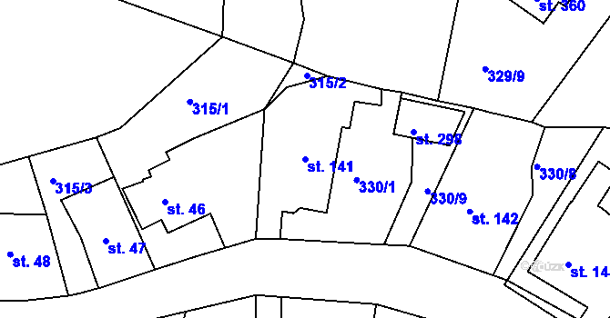 Parcela st. 141 v KÚ Babí u Náchoda, Katastrální mapa