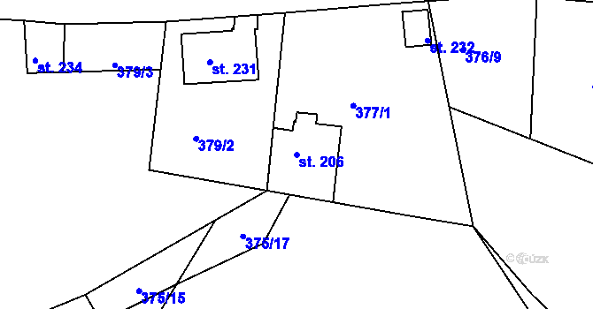 Parcela st. 206 v KÚ Babí u Náchoda, Katastrální mapa
