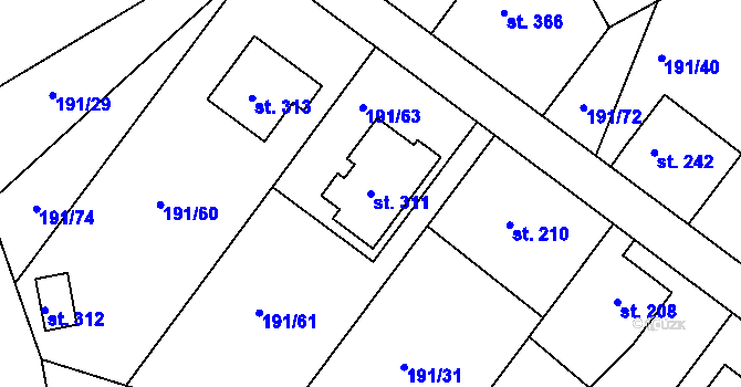 Parcela st. 311 v KÚ Babí u Náchoda, Katastrální mapa