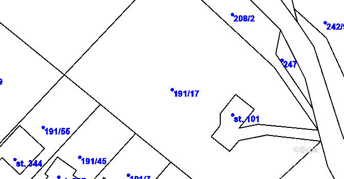 Parcela st. 191/17 v KÚ Babí u Náchoda, Katastrální mapa