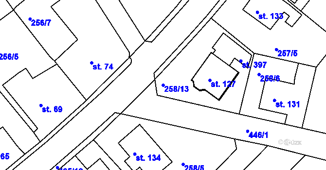 Parcela st. 258/13 v KÚ Babí u Náchoda, Katastrální mapa
