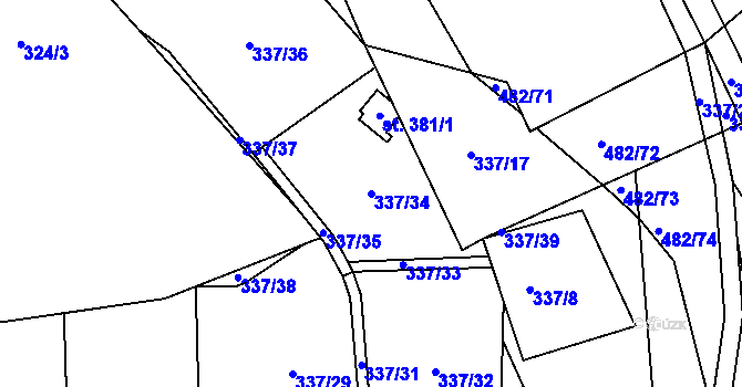 Parcela st. 337/34 v KÚ Babí u Náchoda, Katastrální mapa
