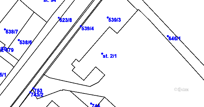 Parcela st. 2/1 v KÚ Běloves, Katastrální mapa