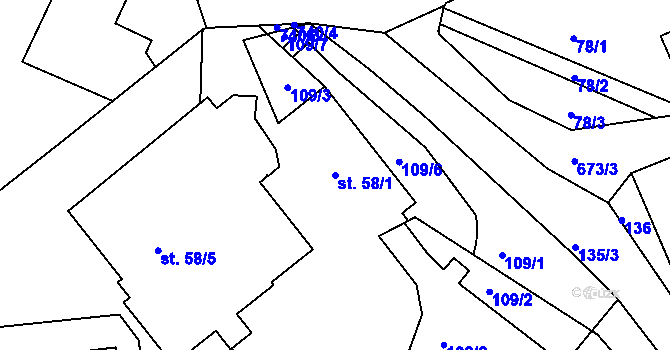 Parcela st. 58/1 v KÚ Běloves, Katastrální mapa
