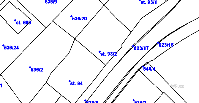 Parcela st. 93/2 v KÚ Běloves, Katastrální mapa